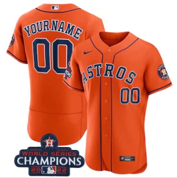 Men's Houston Astros Customized Orange 2022 World Series Champions Flex Base Stitched Baseball Jersey